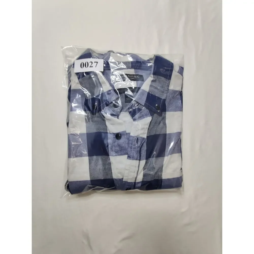 Banana Republic Men's Blue Plaid Long Sleeve Dress Shirt